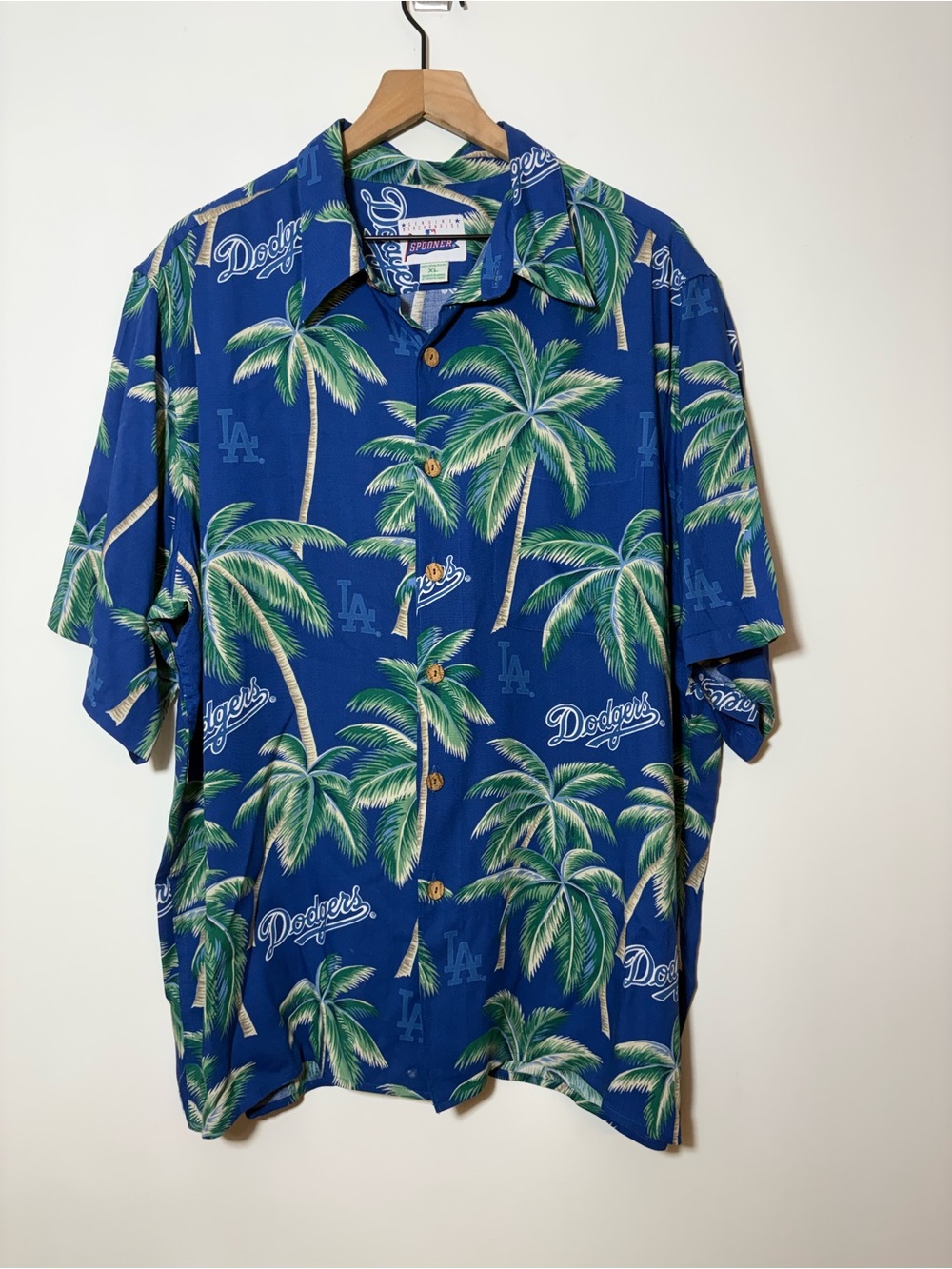 Reyn Spooner Mens RARE XL Los Angeles Dodgers Hawaiian Shirt Blue LA Baseball
